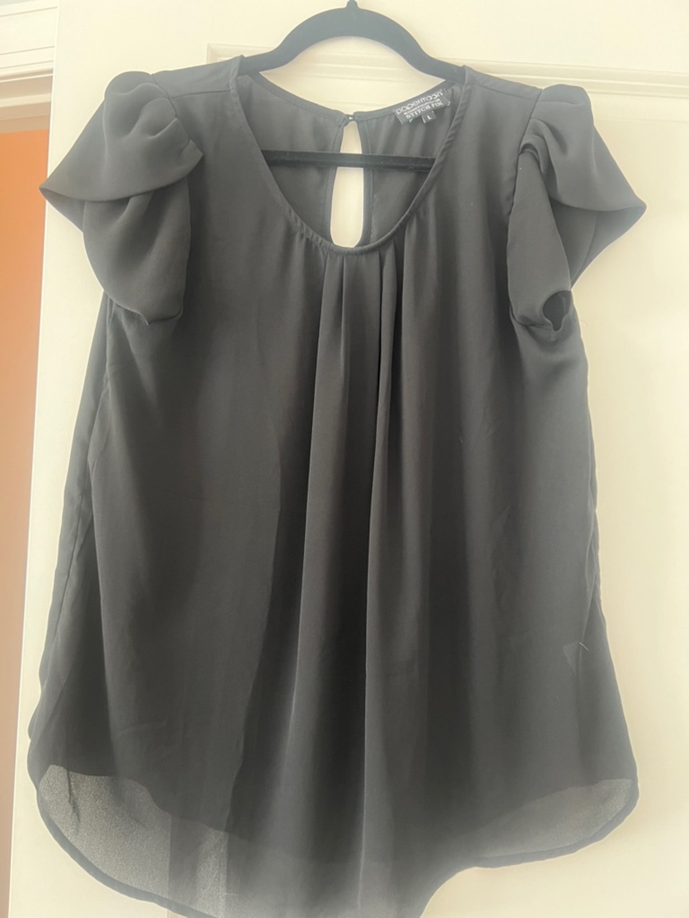 Papermoon Black Puff Sleeve Keyhole Blouse